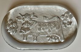 Hergiswil Glas Butterplatte mit Kuh