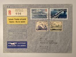 Flugpost 1947, gest. Geneve, Lausanne, Rio de Janeiro Bras.