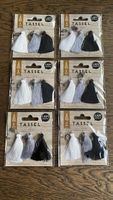 6x Tassel Quasten Anhänger DIY Set schwarz weiss grau NEU
