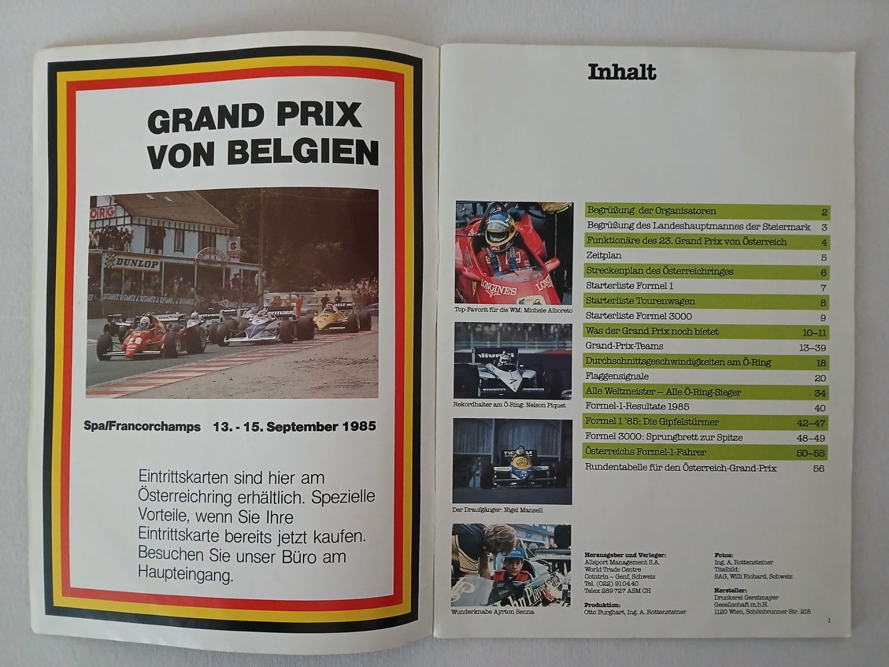 Riviste & Magazine: Programmheft Formel 1; GP Österreich, Zeltweg 1985 – Usato da Aarburg venduto da Hktm 1