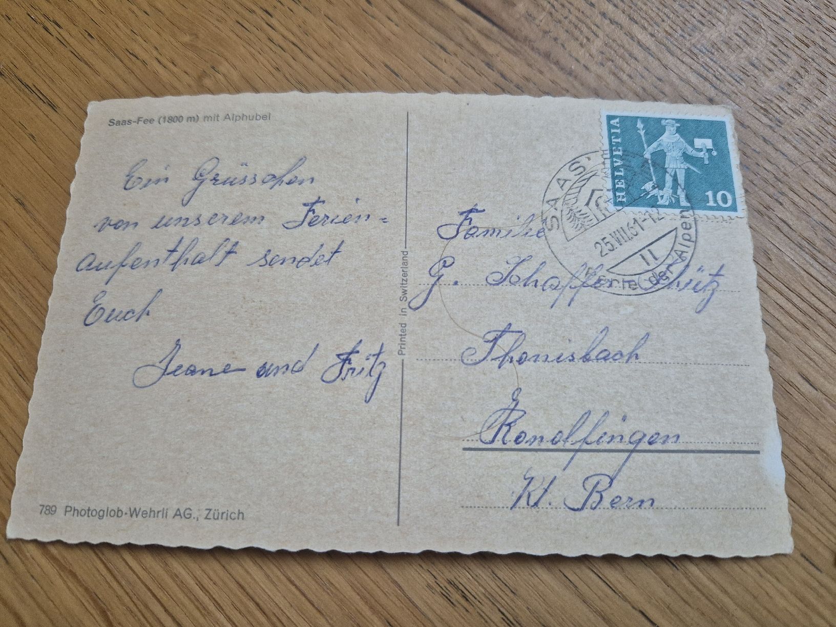 Cartoline postali: Saas- Fee 1961Postkarte mit Postauto und Oldtimer – Usato da Trimbach venduto da Ramsi1270 1