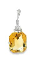 RAR Antik Art Deco Citrin Anhänger 14k Gelb/ Weissgold