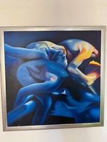 Abstraktes Kunstwerk: Verschlungene Figuren in Blau. Einz...