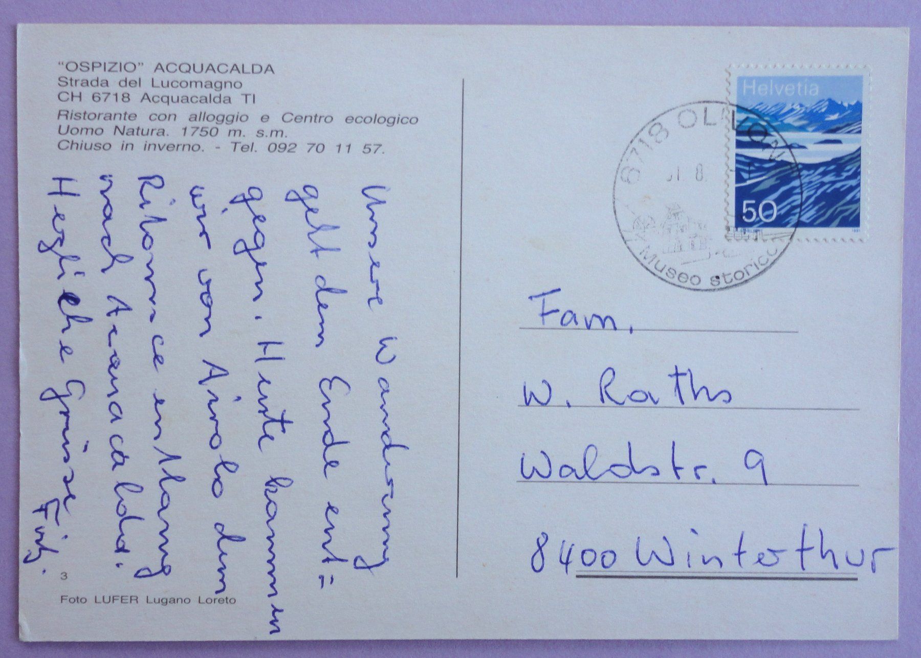 Cartoline postali: Acquacalda Lucomagno – Usato da Fétigny venduto da Billy2miny 1
