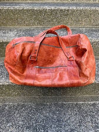 Vintage Leder duffle / Weekender bag (cognac/rotbraun)