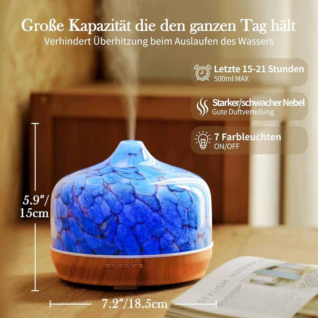 Duftöldiffusoren: Handgefertigter 500ml Glas Aroma Diffuser mit Fernbedienung – Neu und originalverpackt aus Hundwil von Equiply 1