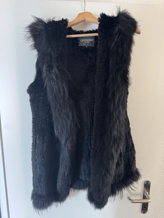 Warme, schwarze Fellweste von Leonardo, Grösse M