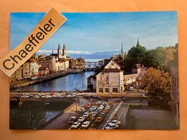 Zürich. Blick auf Limmat und Alpen