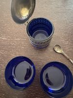 Antikes Konfekt-Set Kobalt-Blau Glas Silber Vintage