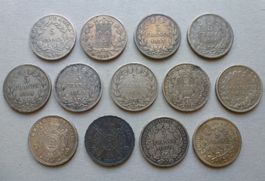 Lot ++ 13 alte Silber Münzen aus Frankreich ab 1811