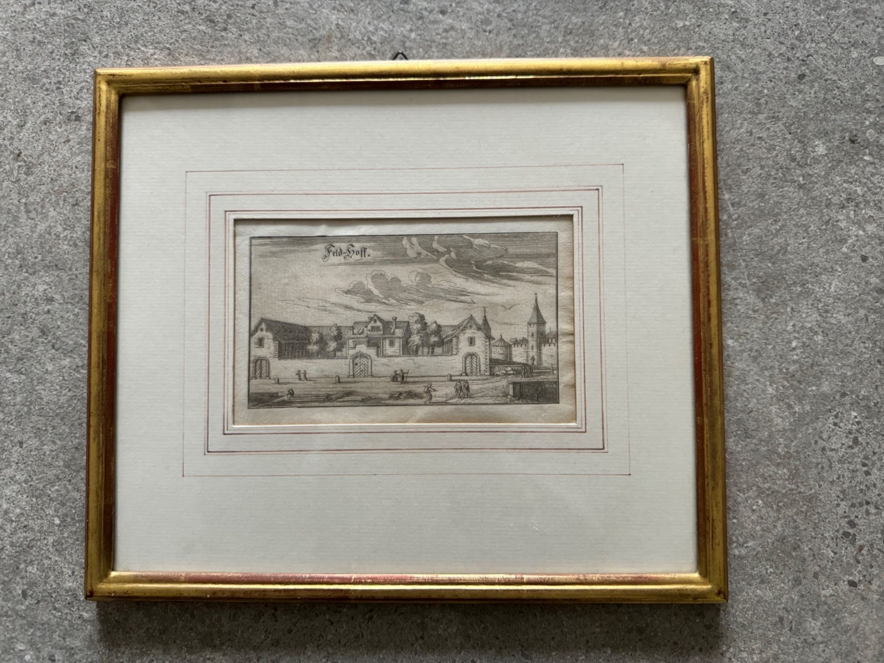 Stiche: Antiker Kupferstich "Feld-Schloss" gerahmt – Gebraucht aus Winterthur von G_und_J