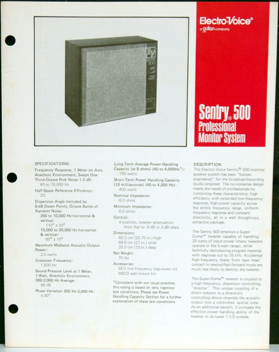 Documenti: ElectroVoice Sentry 500 Original Technisches Datenblatt – Usato da Kaiseraugst venduto da beatboxx