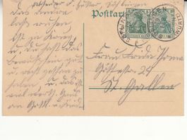 DR Postkarte mit Zusatzfrankatur 1915