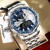 Herrenuhr Armbanduhr Analog Digital Chronograph Edelstahl