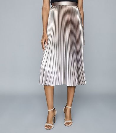 REISS Betty Pleated Metallic Midi Skirt