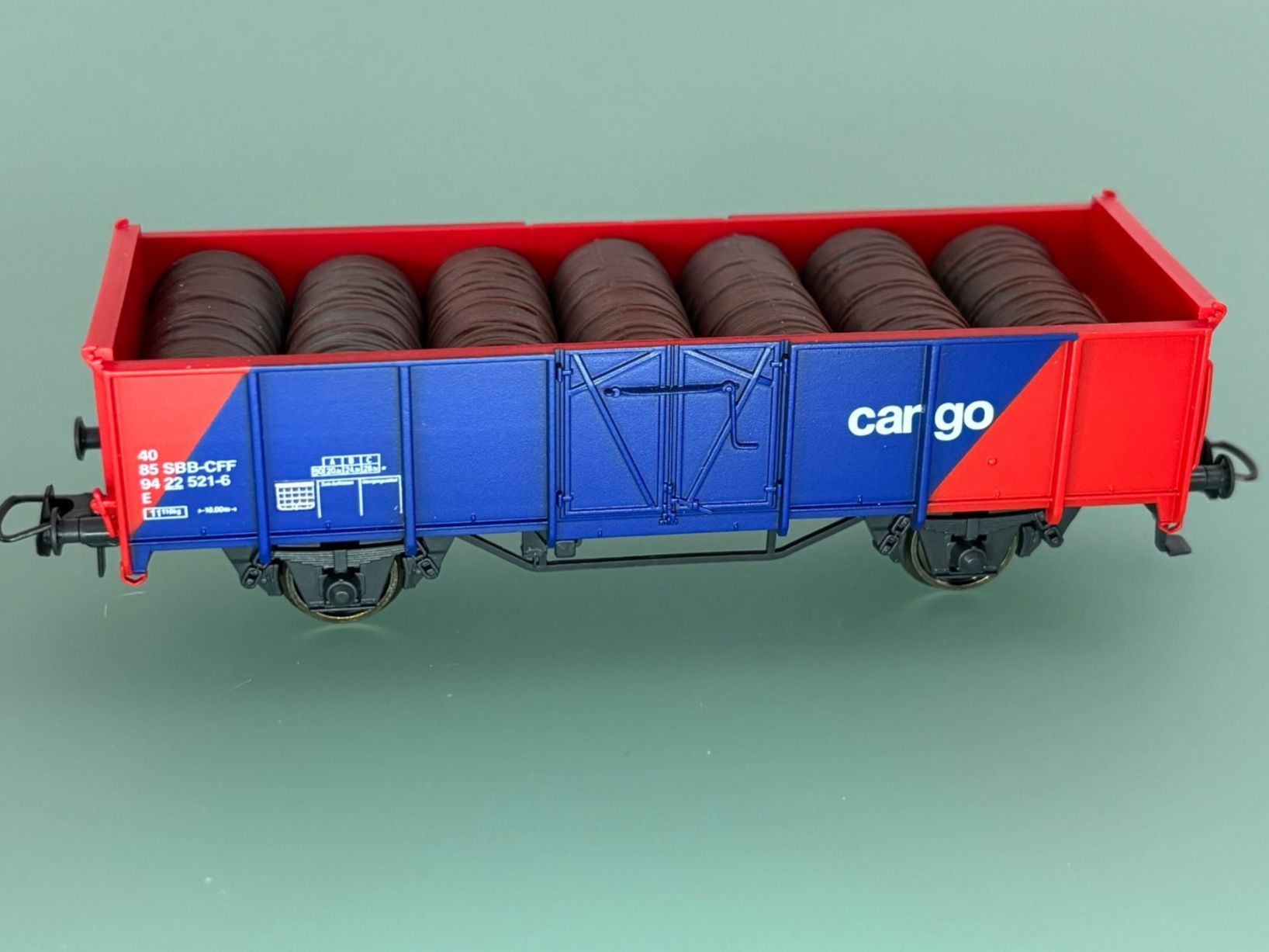 Roco Modellini di ferrovie: SBB CFF CARGO tombereau E chargé avec rouleaux – Usato da SION venduto da Pef12 2