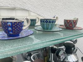 3er Set Designer Espresso-Tassen handbemalt • Signiert JBF