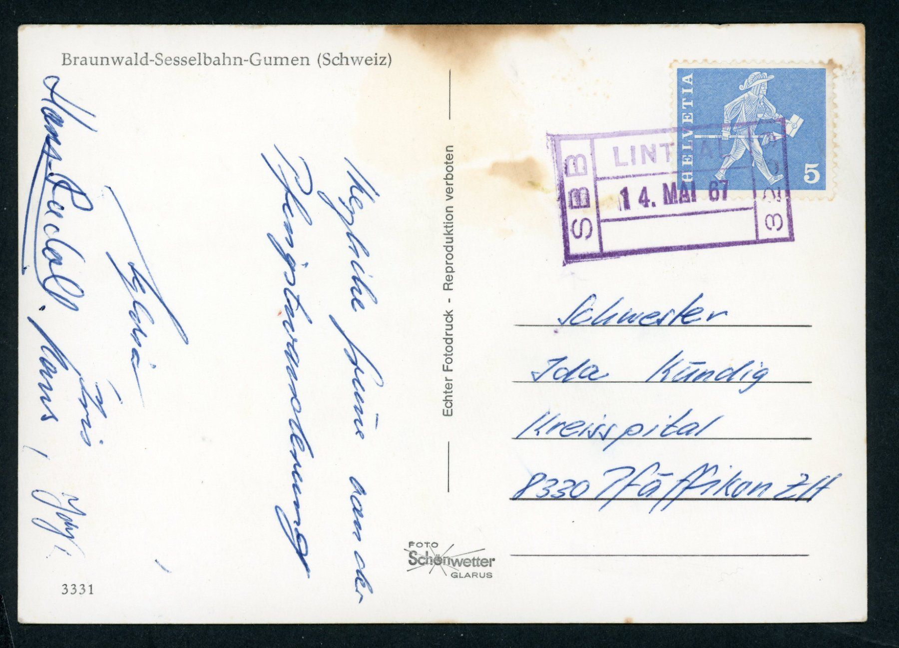 Cartoline postali: Braunwald-Sesselbahn Gumen.1900m. – Usato da Opfikon venduto da webstar30