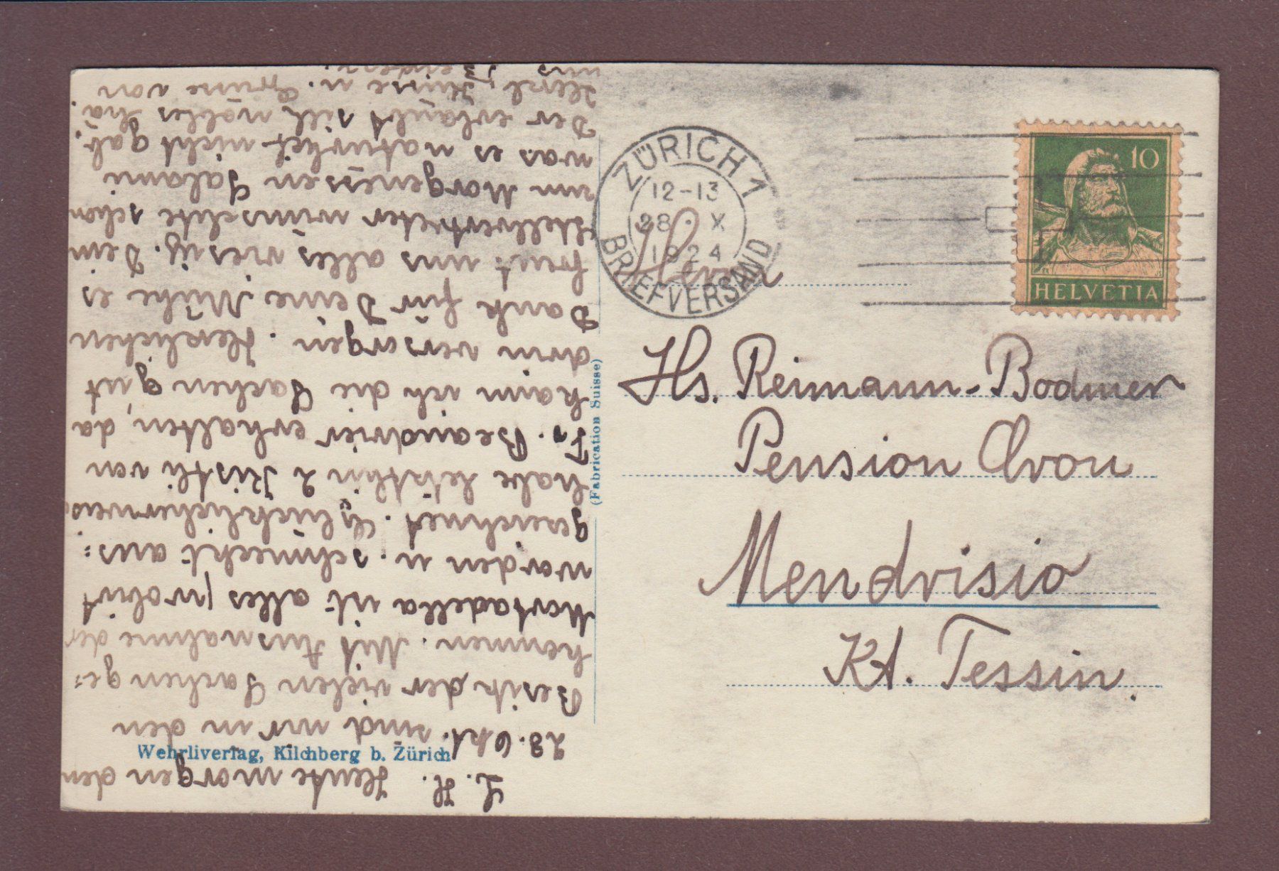 Cartoline postali: ZÜRICH - Teilansicht - Tram - 1924 – Usato da Pully venduto da nicecards 1