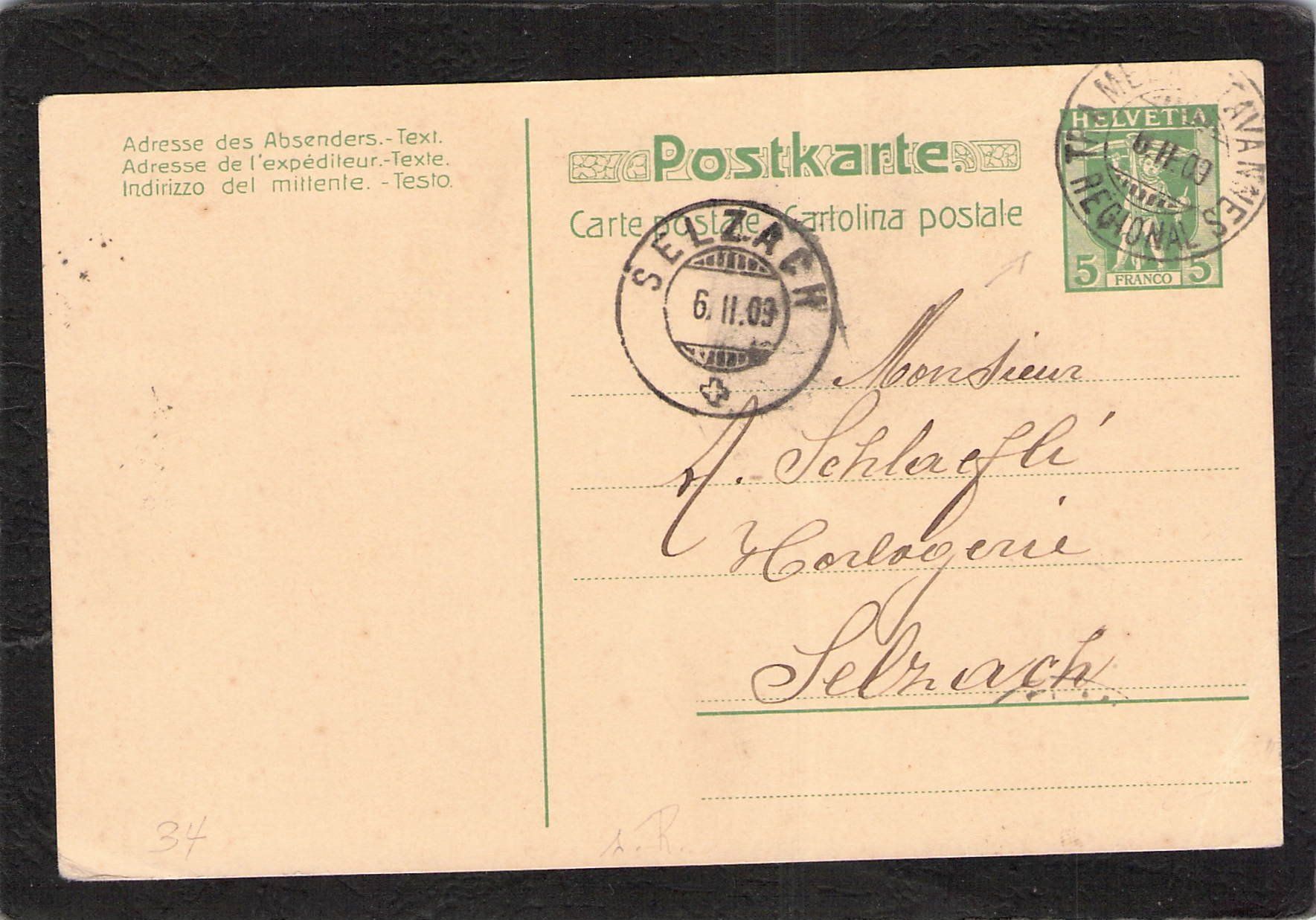 Tutti i francobolli: Suchard PK 036.SUCH 29  , gel. 6.ll.1909 – Usato da Reichenburg venduto da Pipo-67 1