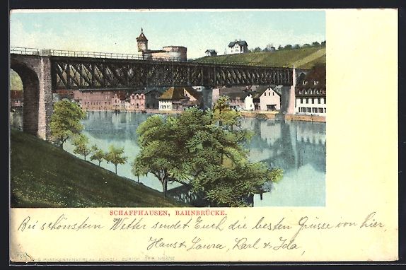 Cartoline postali: Schaffhausen, Blick auf die Bahnbrücke – Usato da Berlin venduto da bartko-reher