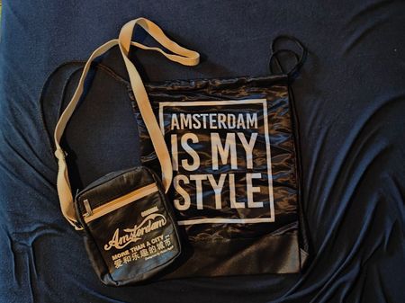 2 Amsterdam Taschen Set, Turnbeutel & Umhängetasche schwarz
