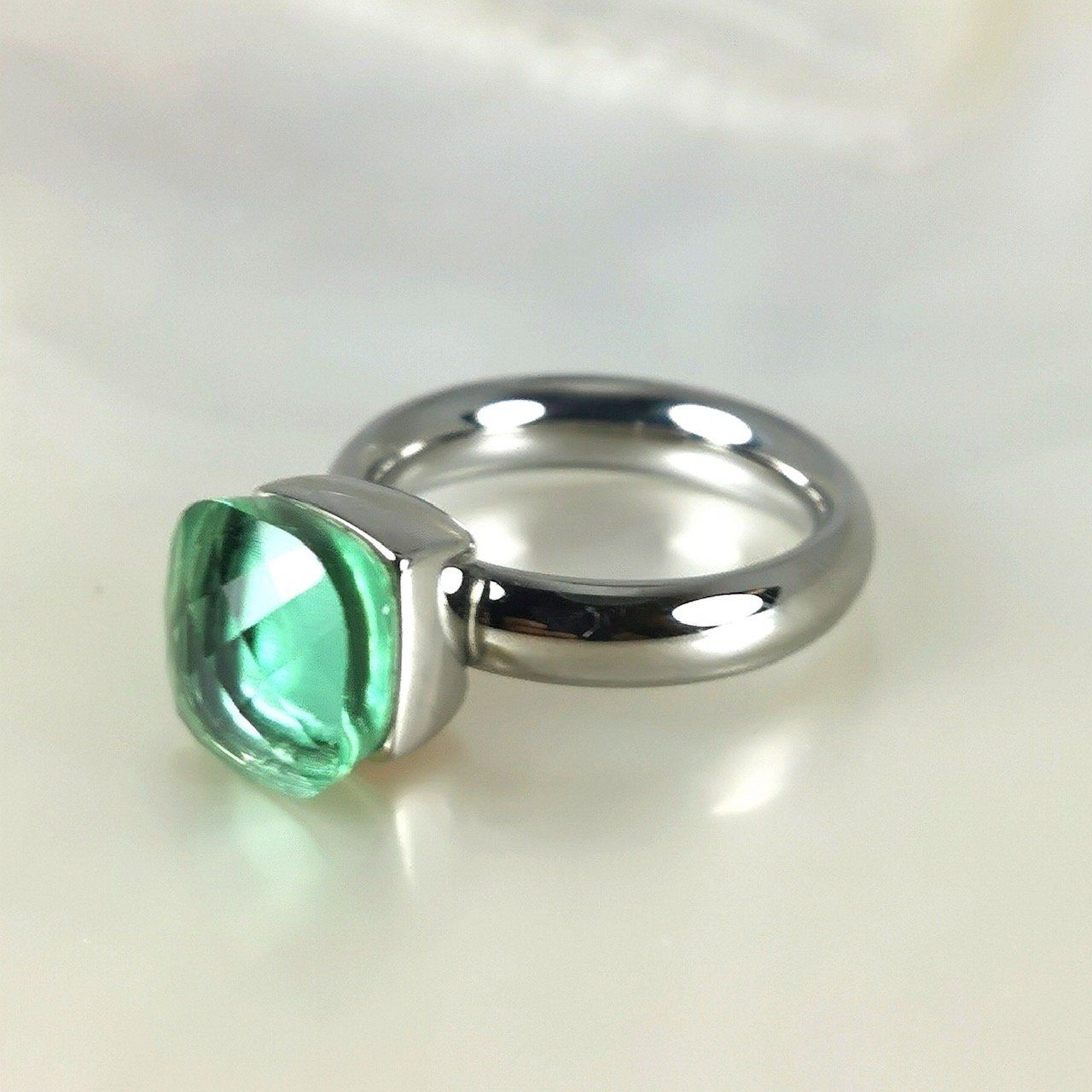 Anelli: Bague acier "Qudo" pierre synth.- Vert - T.52 – Nuovo e nell'imballaggio originale da Préverenges venduto da Finepearlsgem 2