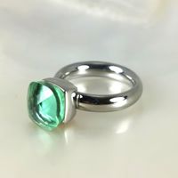 Bague acier "Qudo" pierre synth.- Vert - T.52