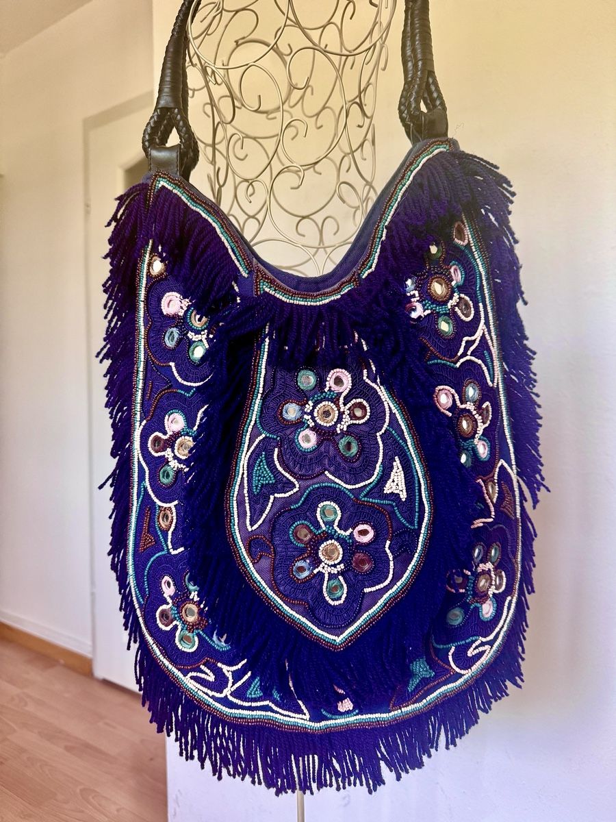 Borse da donna: Handtasche Antik Batik dunkelblau Fransen und Perlen – Nuovo (secondo la descrizione) da Kilchberg ZH venduto da Suisse500 1
