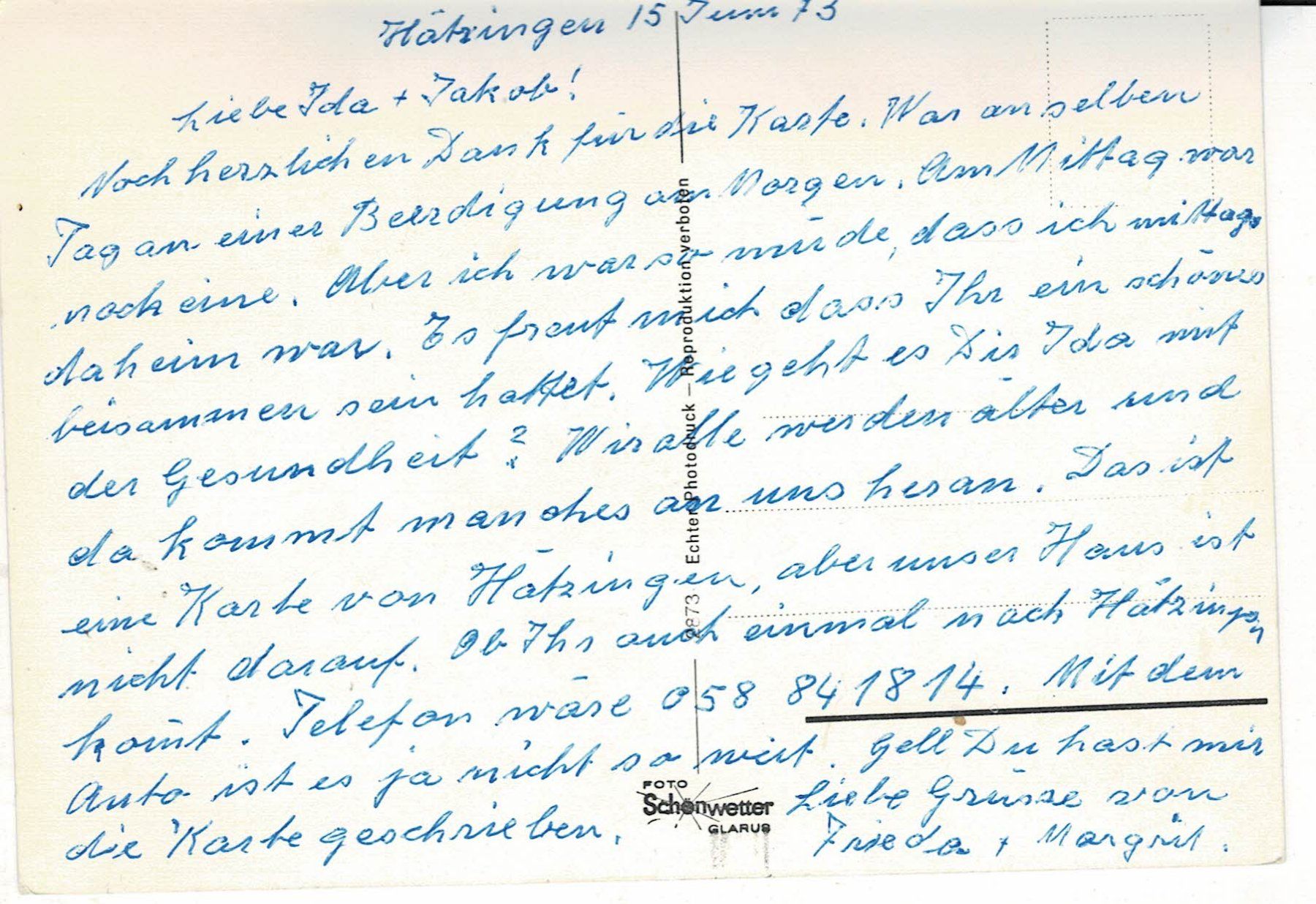 Cartoline postali: HÄTZINGEN GL beschrieben 1973! – Usato da Hergiswil NW venduto da Kartenfrau 1
