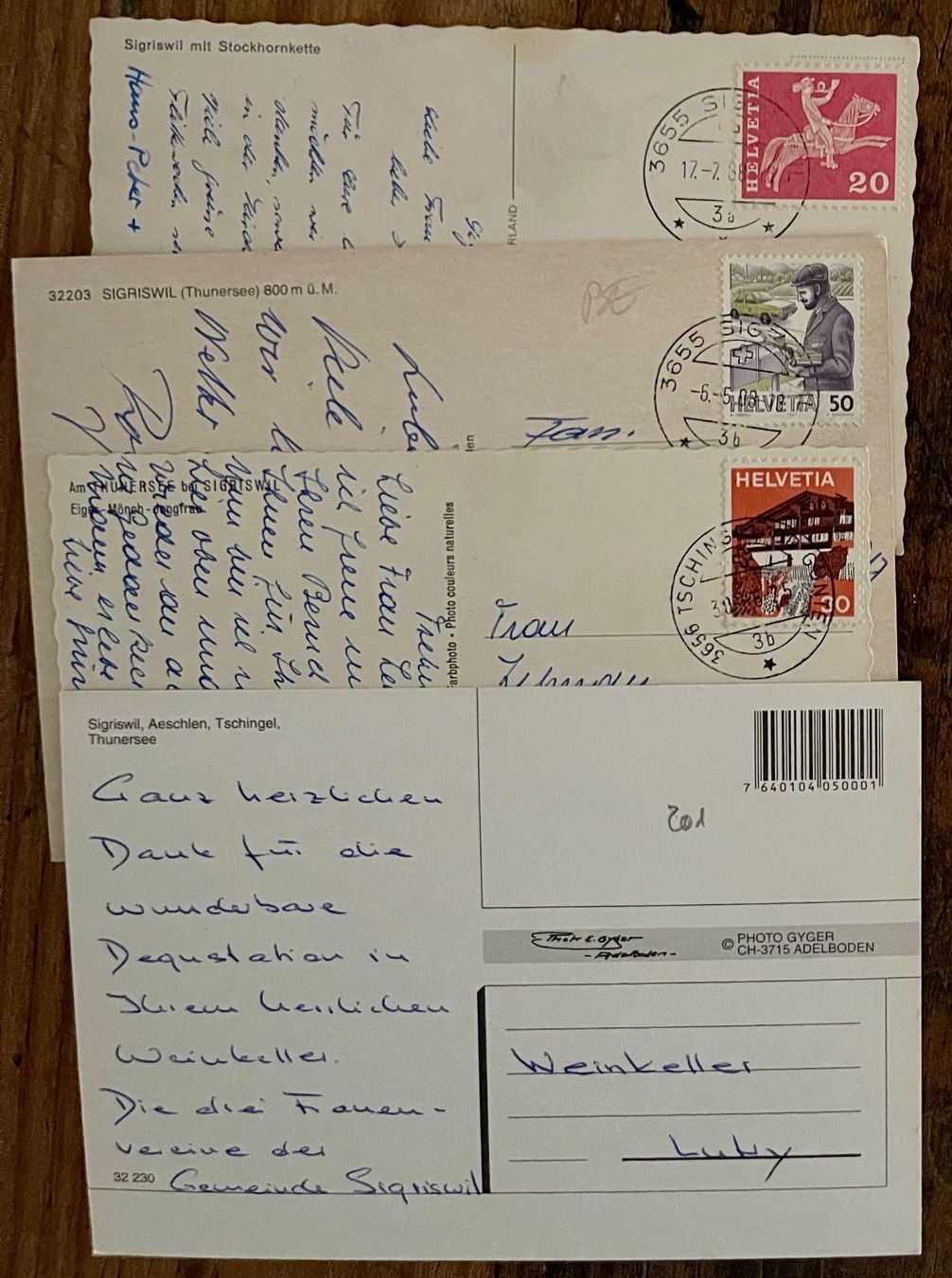 Cartoline postali: 4 X SIGRISWIL - Thunersee - Color – Usato da Lutry venduto da Ediego 1