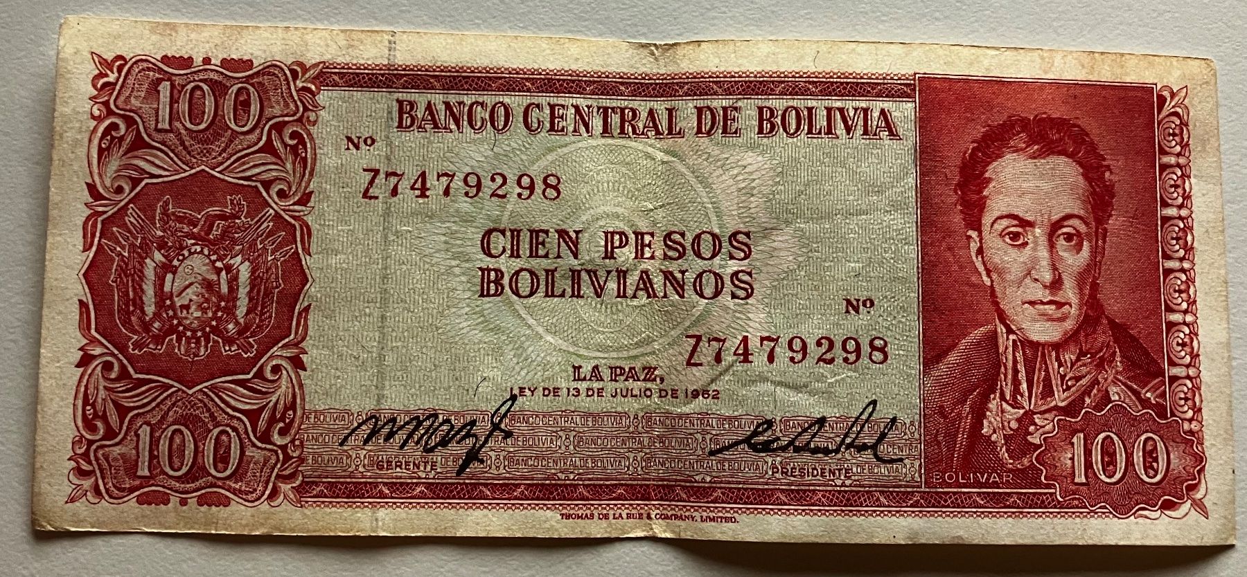 Banconote: Bolivien 100 Bolivanos 1962 – Usato da Algetshausen venduto da Carrhard