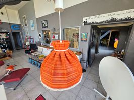 Vintage 1960 Ceiling Lamp, Hängelampe Stoffschirm Orange