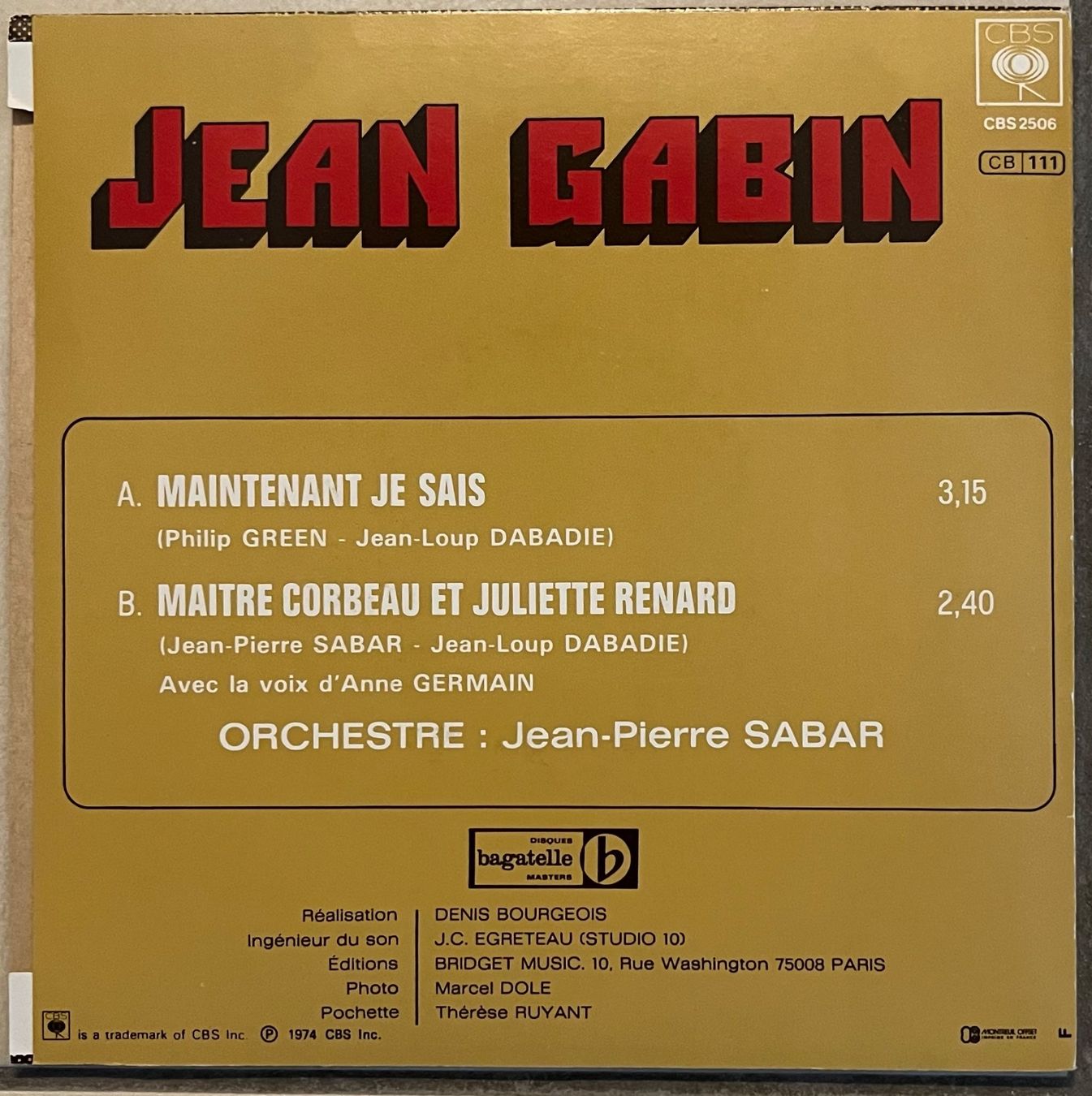 Vinyles: JEAN GABIN - MAINTENANT JE SAIS – D'occasion à Bussigny par vinyl-pas-cher 1