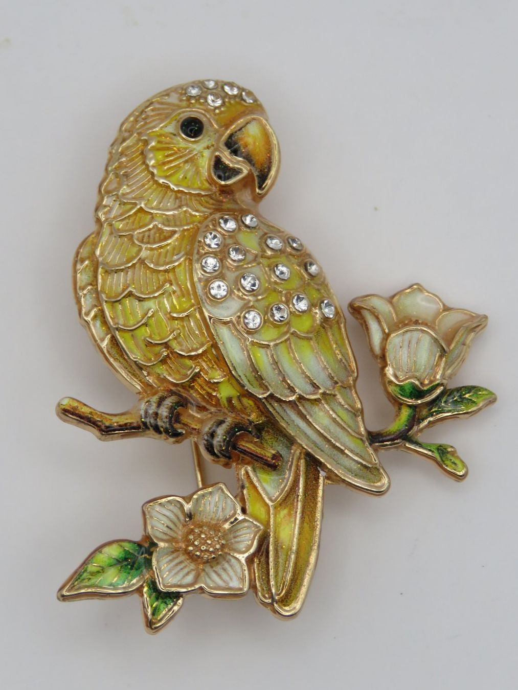 Spille & Fermagli: Brosche - PAPAGEI - Emaille - Glitzersteine - 5x4cm – Nuovo e nell'imballaggio originale da Grenchen venduto da Yamahwildstar16 1