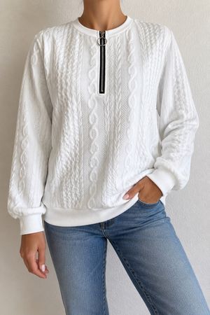 🤍 Damen Strukturpullover Weiss XXL – Zopfoptik
