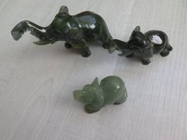 3 Jade Elefanten in Grün
