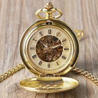 NEU mechanische Taschenuhr mit Kette u. Doppel Spring Deckel
