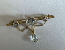 Antike Aquamarin-Brosche 9K Gold um 1910