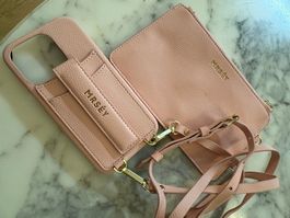 MRSÉY iPhone 15 pro Handyhülle mit Band, Rosa, Neu mit Pouch