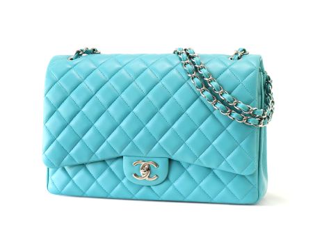 ✨ CHANEL Maxi Classic Flap Bag – Türkis / Silberhardware ✨