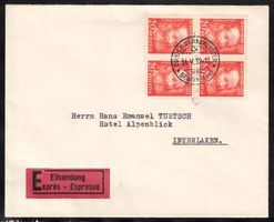 1932 Alfred Escher im Viererblock auf FDC
