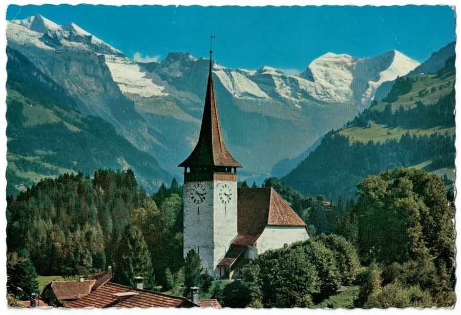 Ansichtskarten: Frutigen, Kirche, gelaufen 1956 – Gebraucht aus Frauenfeld von POML