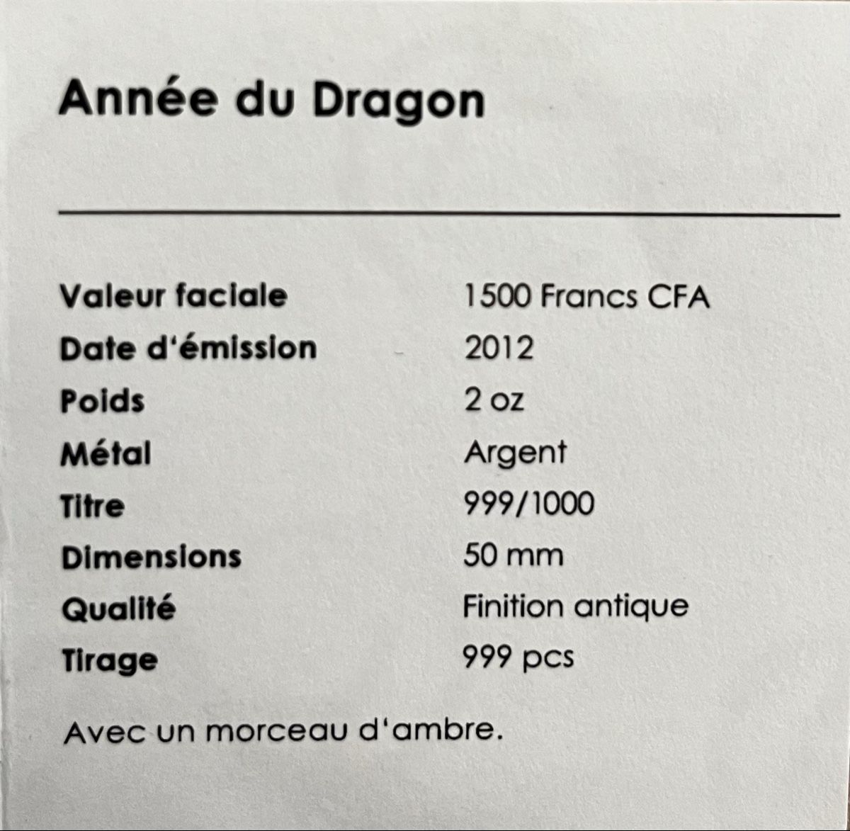 Tutti le monete: Togo 1500 Francs CFA Dragon 2012 2oz Silber  – Nuovo (secondo la descrizione) da Safenwil venduto da reppto63 3