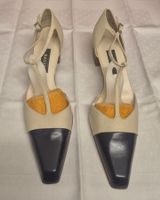 Bally Schuhe, Echtleder creme/navy, Gr. 6 1/2 = 39 , Top!