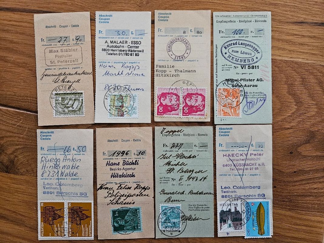 Tutti i francobolli: 8 alte Abschnitte Einzahlung ! nur 4.-- – Usato da Buttikon SZ venduto da Marcelr