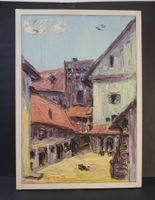 Antikes Ölgemälde Dorfszene Original signiert (MA314)