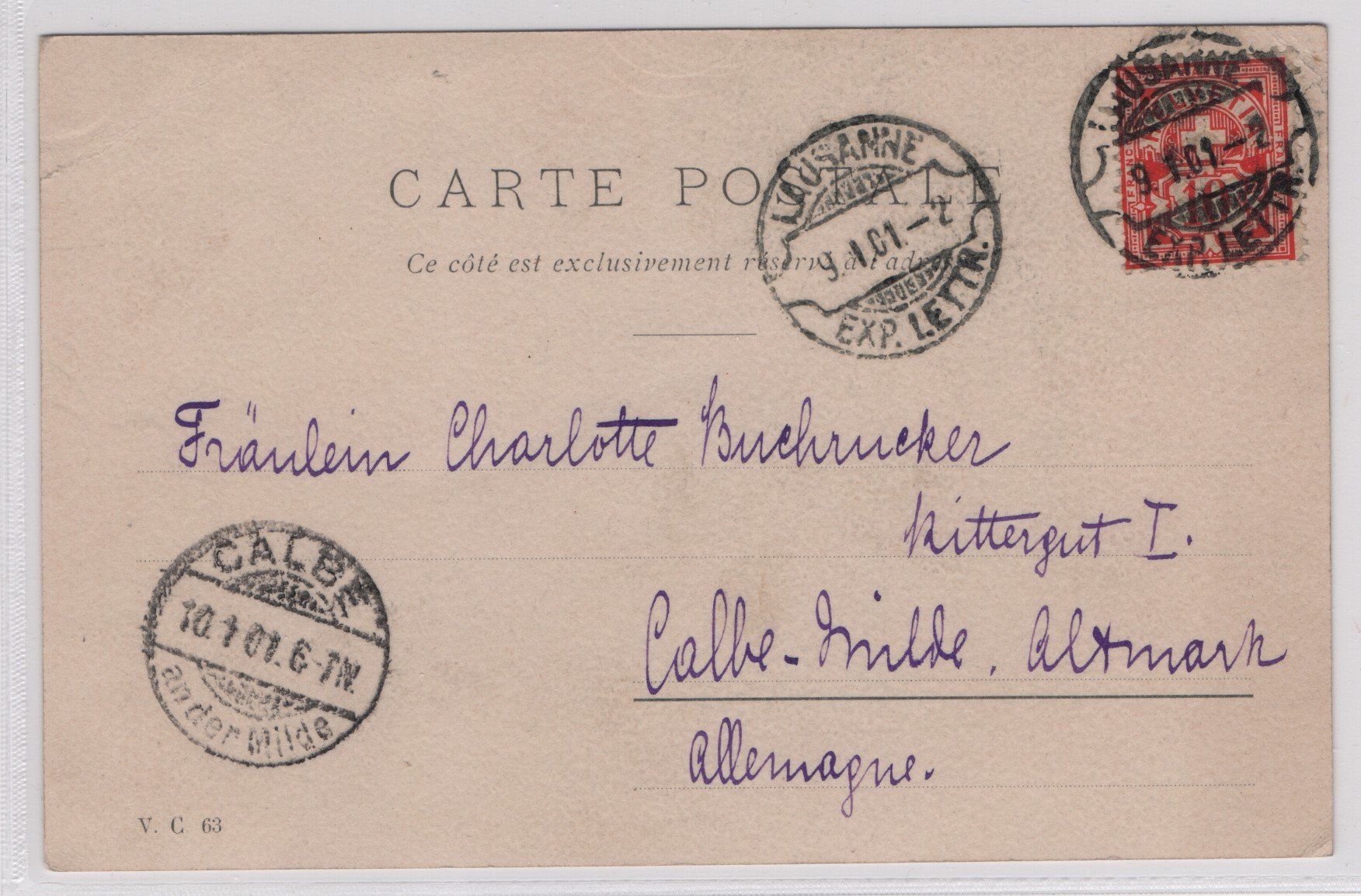 Cartoline postali: Ansichtskarte 9.I.01 mit Rasierklingenstempel Lausanne – Usato da Gordola venduto da tist