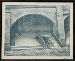 „Eingang zum Klötzlikeller, Bern, 1918“ – Lithographie
