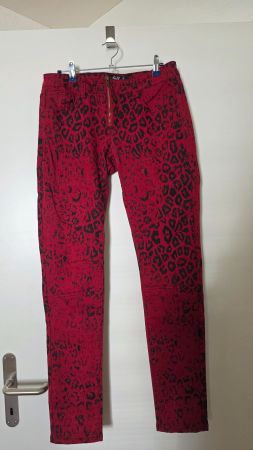 Damen punk Hose rot schwarz gemustert, guter Zustand W30L34
